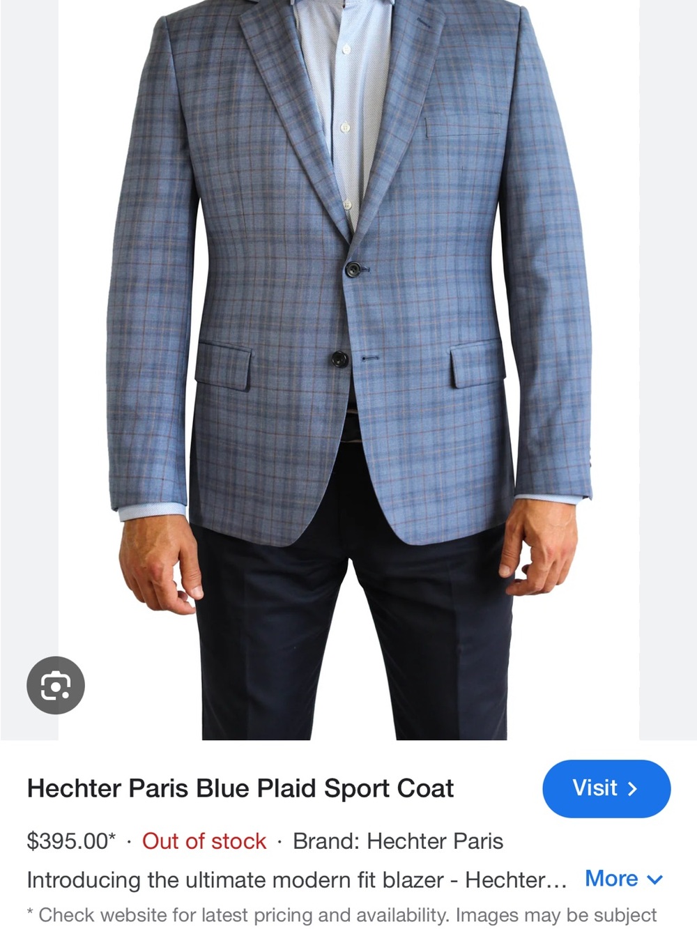 Daniel Hechter Light Blue Gray Plaid Sport Coat
